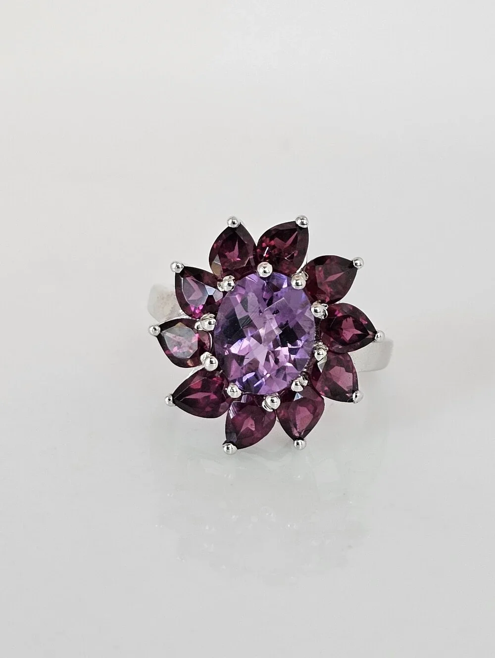 Natural Rhodolite Garnet & Amethyst Ring Sterling Silver Size 7!